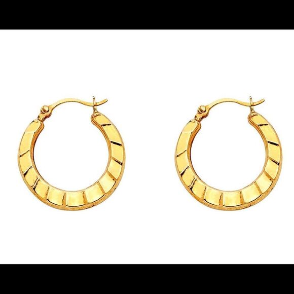 Fancy Hoop earrings 14k solid gold | Minimal | perfect gift | - Picture 2 of 10
